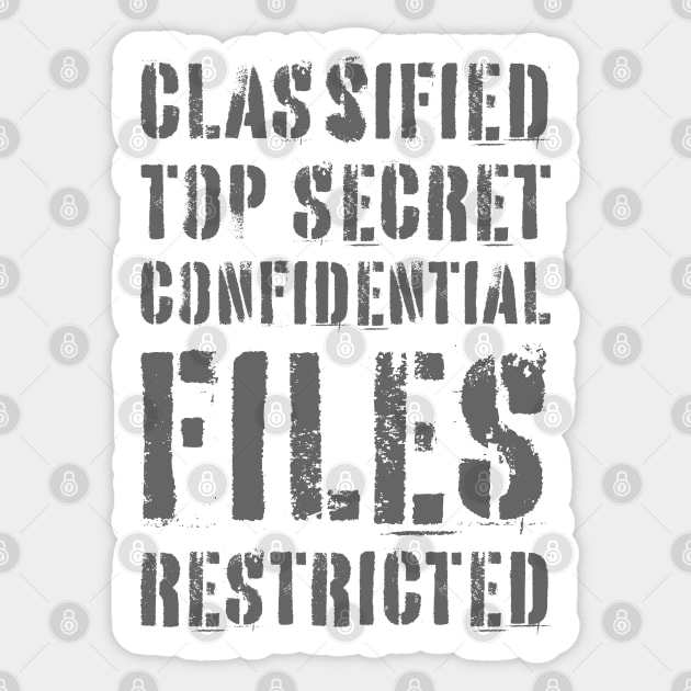 Classified Files Typography Stack (Grey) Sticker by John Uttley